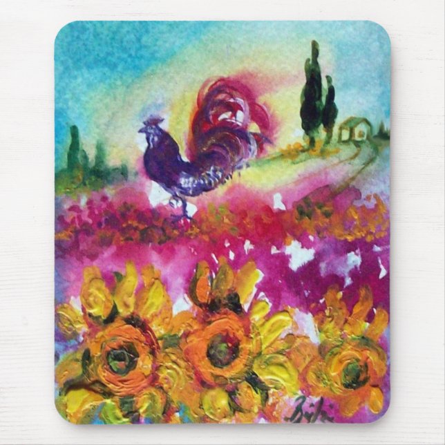 SUNFLOWERS AND BLACK ROOSTER MOUSE PAD (Front)