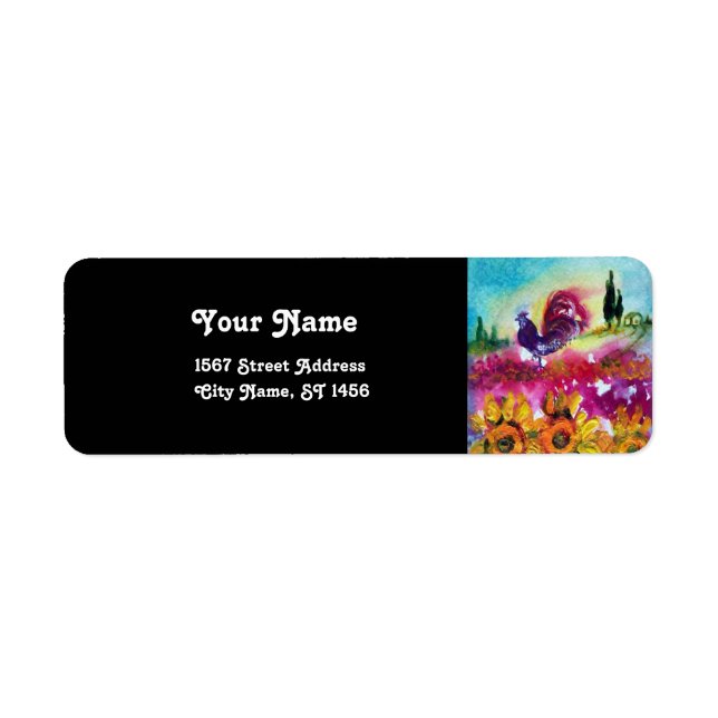 SUNFLOWERS AND BLACK ROOSTER RETURN ADDRESS LABEL (Front)