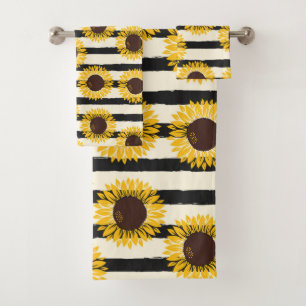Sunflowers and Black Stripes  Bath Towel Set