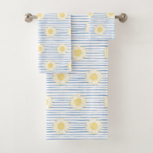 Sunflowers and Blue Stripes  Bath Towel Set