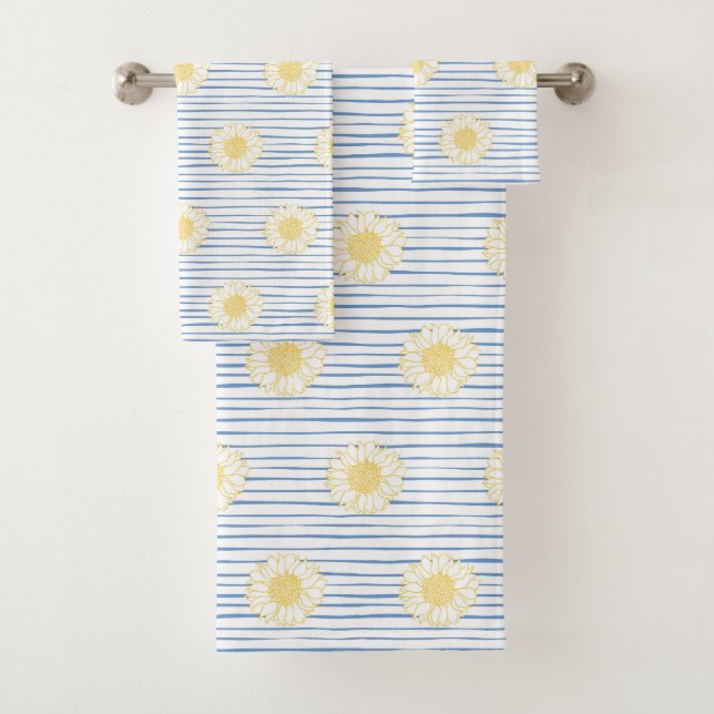 Sunflowers and Blue Stripes  Bath Towel Set (Insitu)