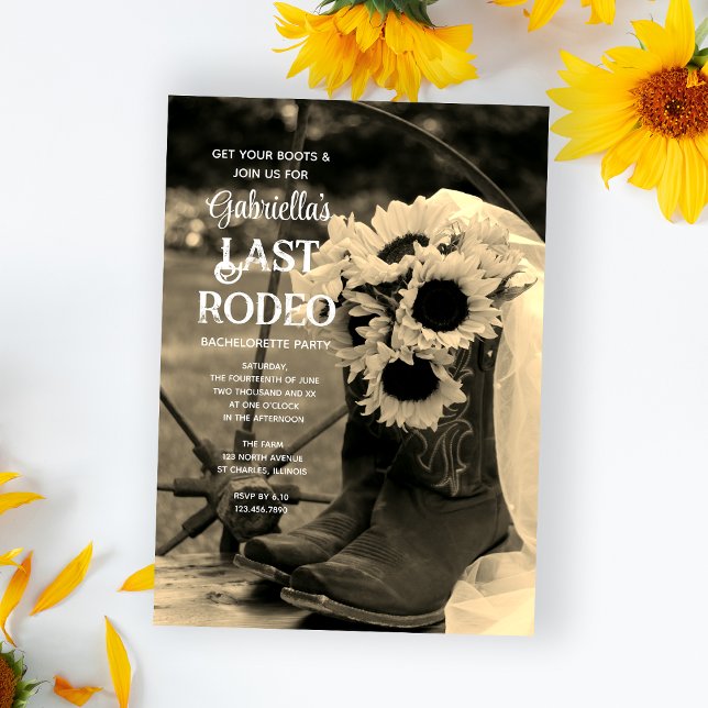 Sunflowers and Boots Last Rodeo Bachelorette Party Invitation (Creator Uploaded)