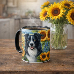 Sunflowers and  Border Collie Dog Lover Mug