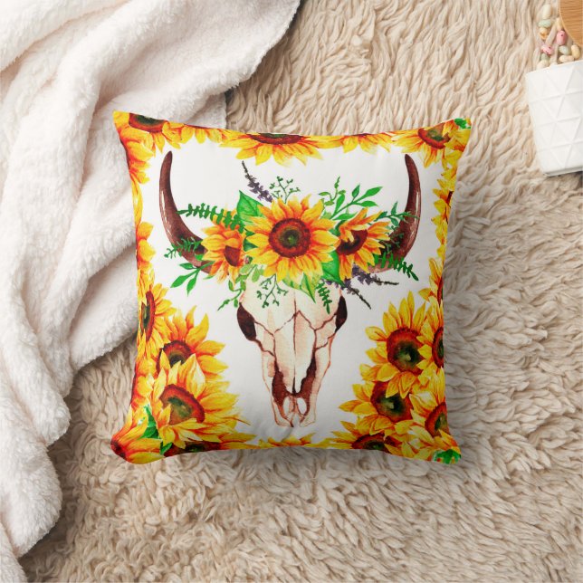 Sunflowers and Bull Skull Cushion (Blanket)