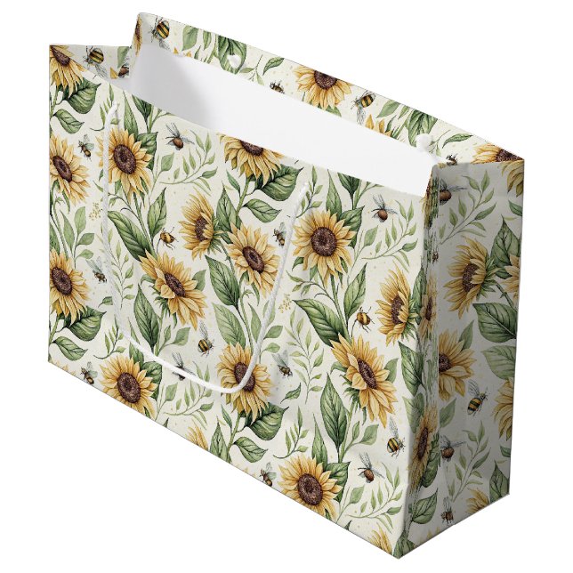 Sunflowers and Bumble Bees Floral Gift Bag (Front Angled)