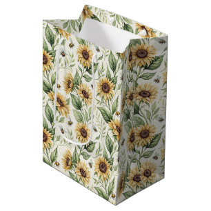 Sunflowers and Bumble Bees Floral Medium Gift Bag