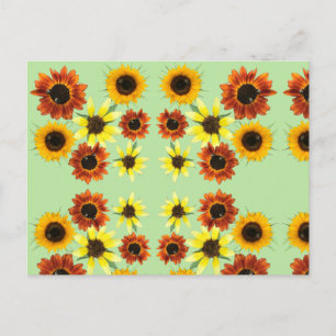 Sunflowers and Bumblebees on Green Postcards