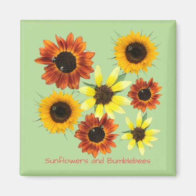 Sunflowers and Bumblebees Your Text Magnets (Front)