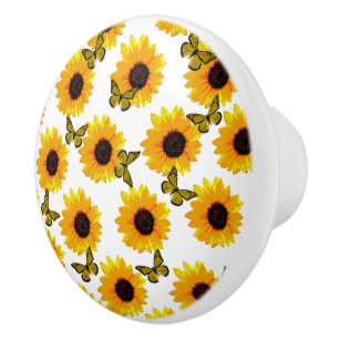 Sunflowers and Butterflies, Ceramic Knob