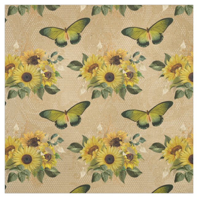 Sunflowers and Butterflies Fabric (Swatch)