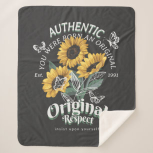 Sunflowers and Butterflies Graphic Sherpa Blanket
