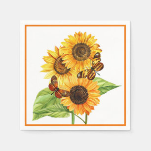 Sunflowers and butterflies napkin