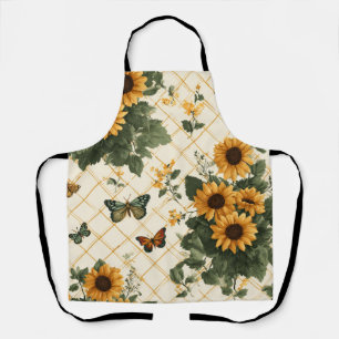Sunflowers and Butterflies on Light Yellow Apron