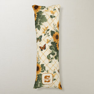 Sunflowers and Butterflies on Light Yellow Body Cushion