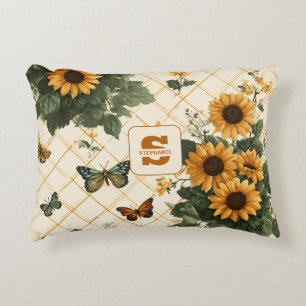 Sunflowers and Butterflies on Light Yellow Decorative Cushion