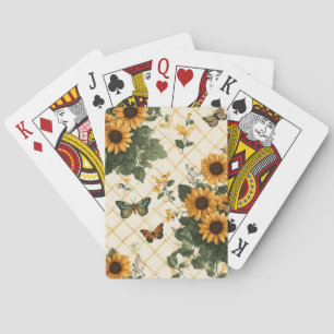 Sunflowers and Butterflies on Light Yellow Playing Cards