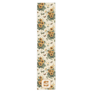 Sunflowers and Butterflies on Light Yellow Short Table Runner