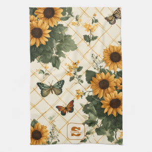 Sunflowers and Butterflies on Light Yellow Tea Towel