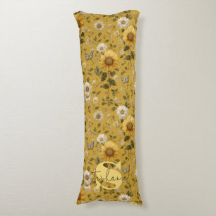 Sunflowers and Butterflies on Yellow Background 1 Body Cushion