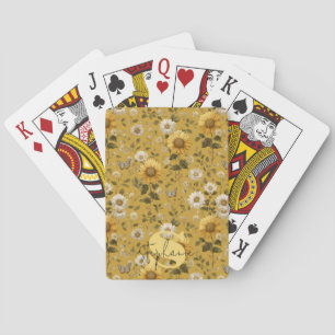 Sunflowers and Butterflies on Yellow Background 1 Playing Cards