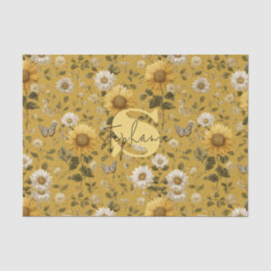 Sunflowers and Butterflies on Yellow Background Tissue Paper