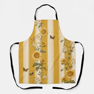 Sunflowers and Butterflies on Yellow Stripes (2) Apron
