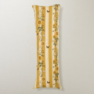Sunflowers and Butterflies on Yellow Stripes (2) Body Cushion