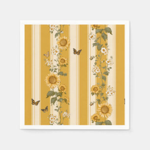 Sunflowers and Butterflies on Yellow Stripes (2) Napkin