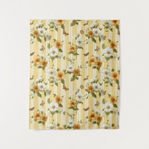 Sunflowers and Butterflies on Yellow Stripes (3) Tapestry