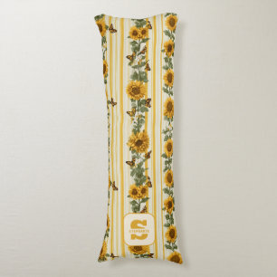 Sunflowers and Butterflies on Yellow Stripes Body Cushion