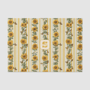 Sunflowers and Butterflies on Yellow Stripes Tissue Paper