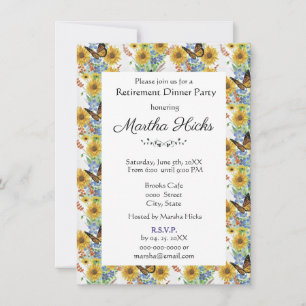 Sunflowers and  Butterflies Retirement Party  Invitation