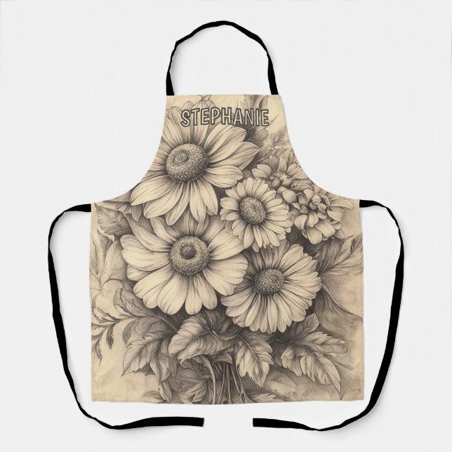 Sunflowers and Butterfly - Rustic Aged Paper Apron (Front)
