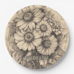 Sunflowers and Butterfly - Rustic Aged Paper Plate