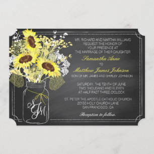 Sunflowers and Chalkboard Wedding Invitation Card