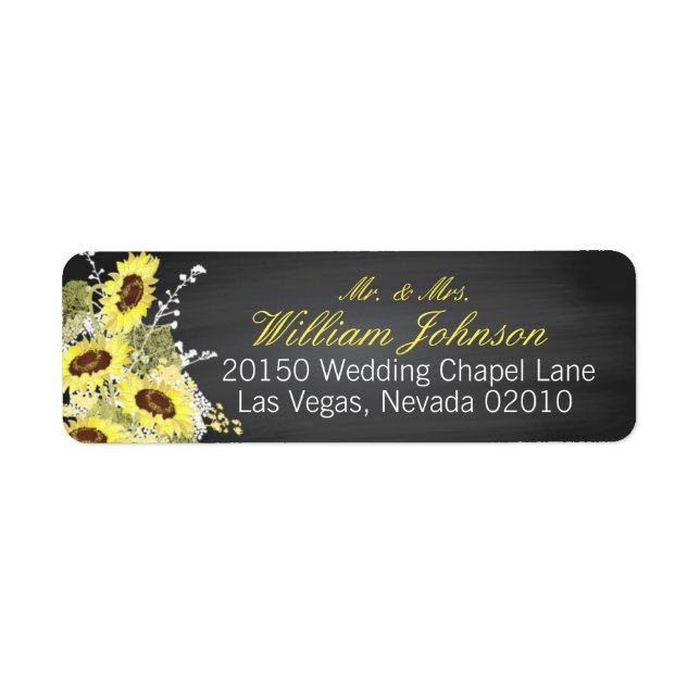 Sunflowers and Chalkboard Wedding Label Return Address Label (Front)