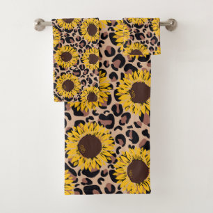Sunflowers and Cheetah Print  Bath Towel Set