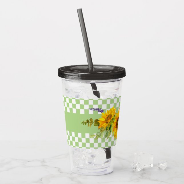 Sunflowers and Chequerboard  Acrylic Tumbler (Front Ice)