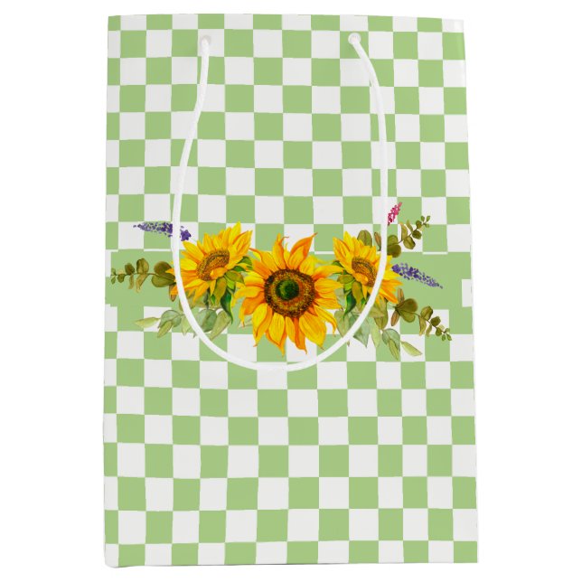 Sunflowers and Chequerboard  Medium Gift Bag (Front)