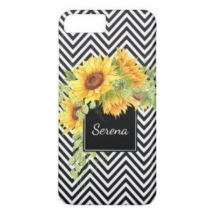 Sunflowers and Chevron Stripes Pattern with Name iPhone 8 Plus/7 Plus Case