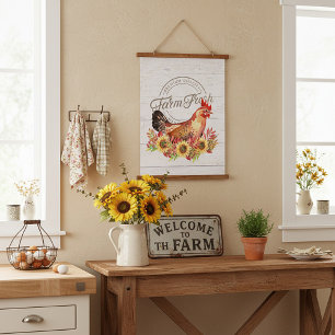 Sunflowers and chicken farm fresh hanging tapestry