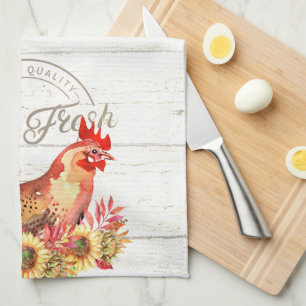 Sunflowers and chicken farm fresh tea towel