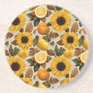 Sunflowers and Citrus Autumn Home Decor Coaster