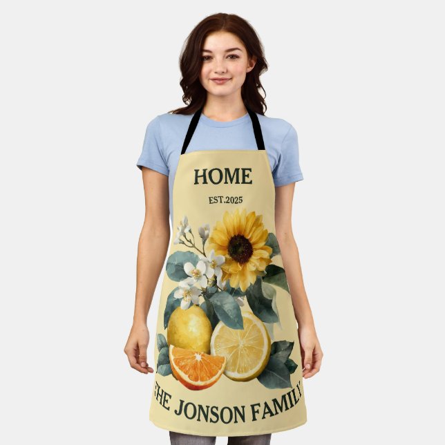 Sunflowers and Citrus Family Design Apron (Worn)