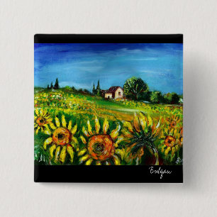 SUNFLOWERS AND COUNTRYSIDE IN TUSCANY 15 CM SQUARE BADGE