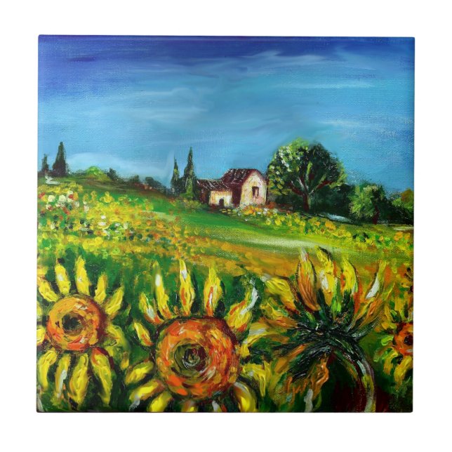 SUNFLOWERS AND COUNTRYSIDE IN TUSCANY CERAMIC TILE (Front)