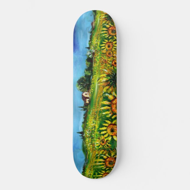 SUNFLOWERS AND COUNTRYSIDE IN TUSCANY, green Skateboard (Front)