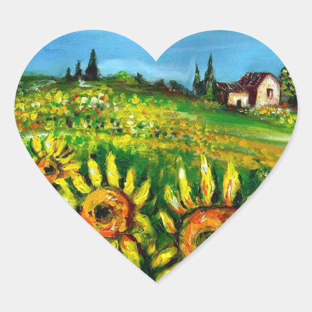 SUNFLOWERS AND COUNTRYSIDE IN TUSCANY,heart Heart Sticker (Front)