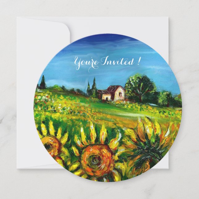 SUNFLOWERS AND COUNTRYSIDE IN TUSCANY, INVITATION (Front)