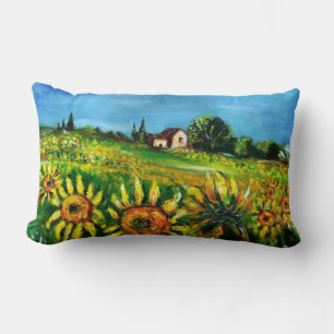 SUNFLOWERS AND COUNTRYSIDE IN TUSCANY LUMBAR CUSHION
